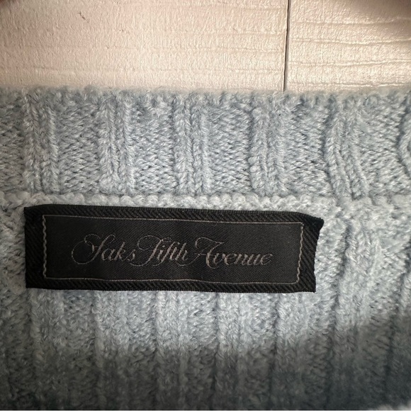 Saks Fifth Avenue Black Label Wool Crew Neck Sweater light blue made in Italy XL - Picture 2 of 6